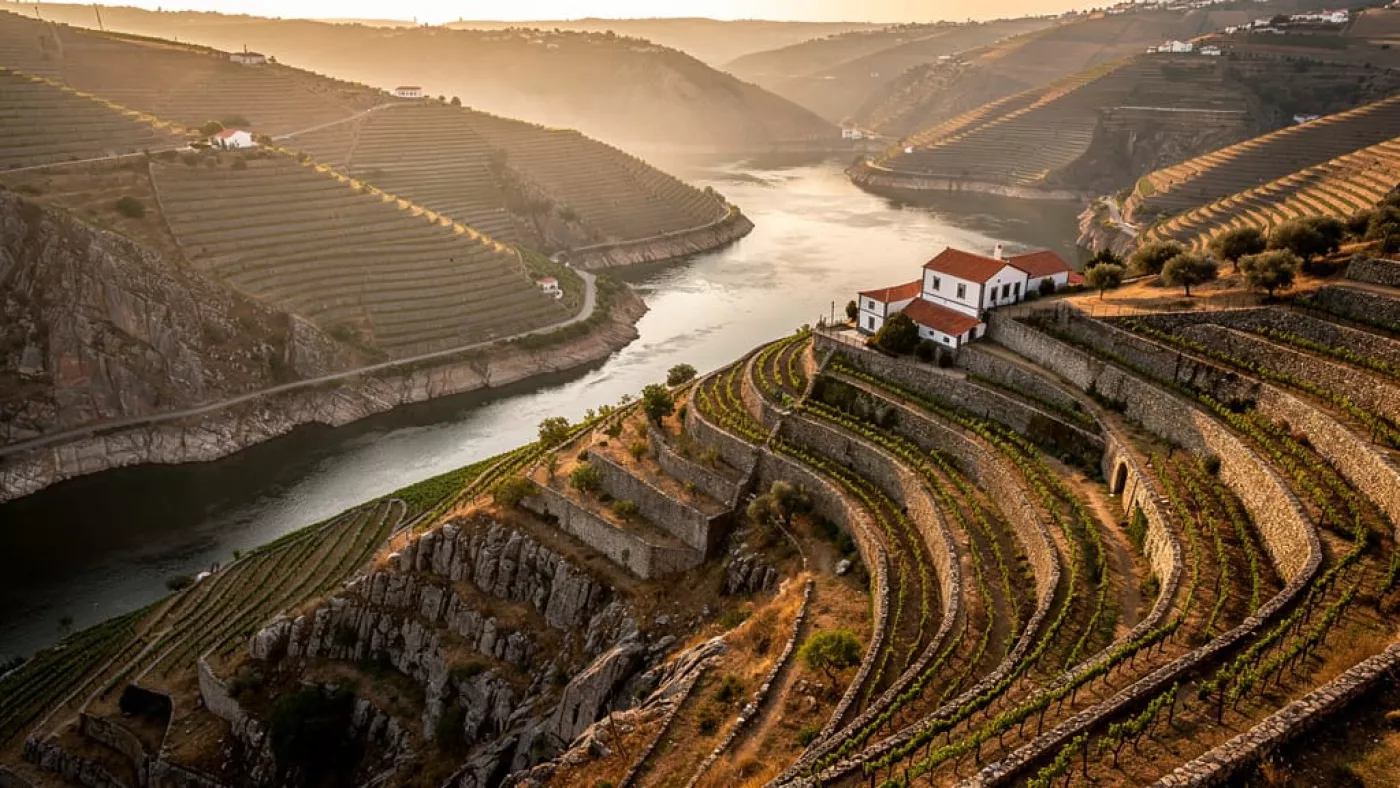 Панорама террасных виноградников Quinta de São Luiz в долине Дору