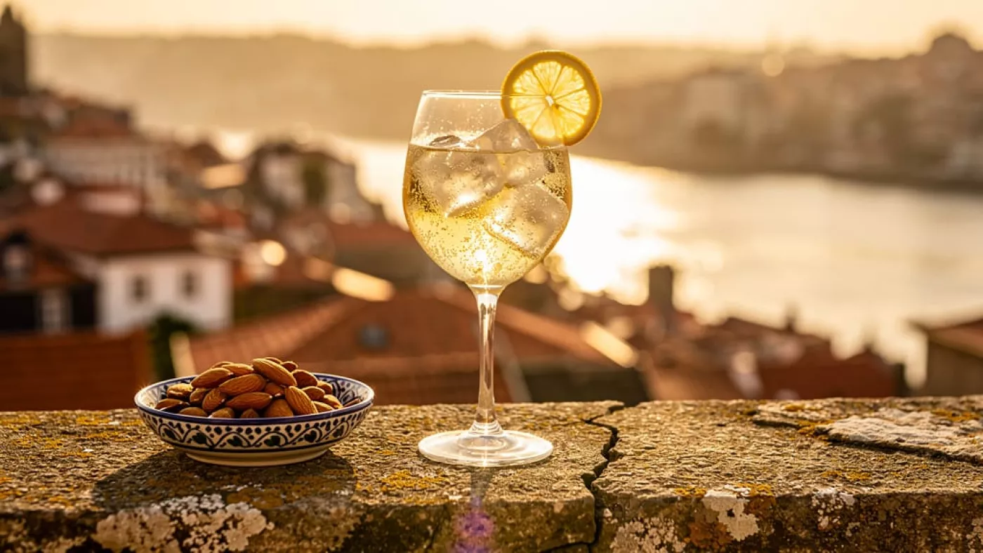 Porto Tonic: 50 мл белого портвейна, 100 мл тоника, лёд, лимон — и никакого лишнего.