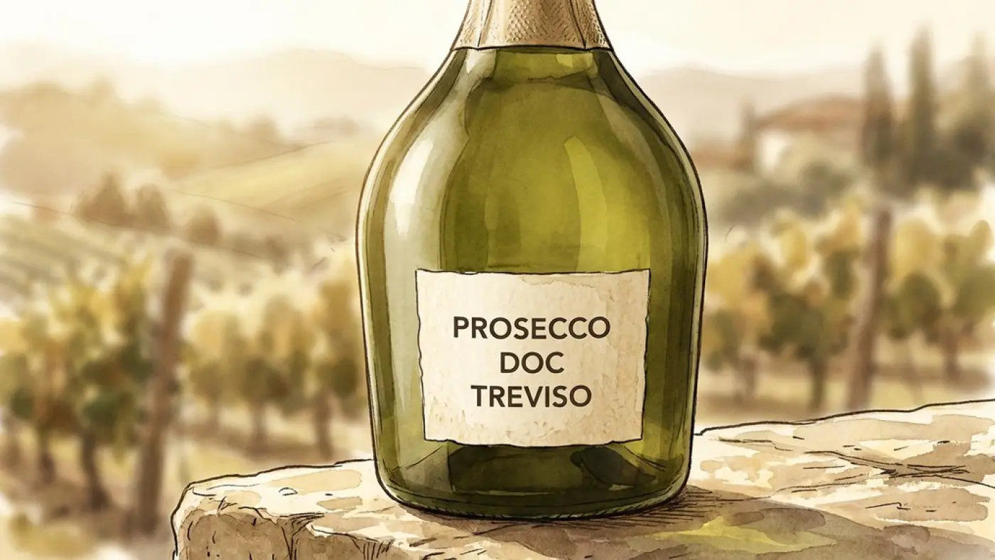 Схематический пример обозначения Treviso на этикетке. Иллюстрация.