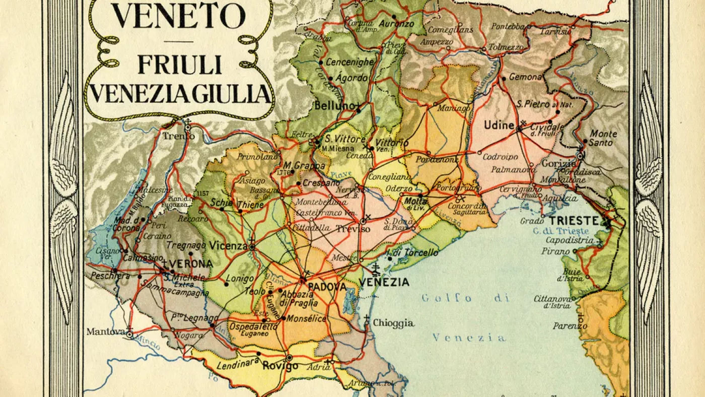 © De Agostini, 1949. Карта северо-восточной Италии (регионы Венето и Фриули-Венеция-Джулия)