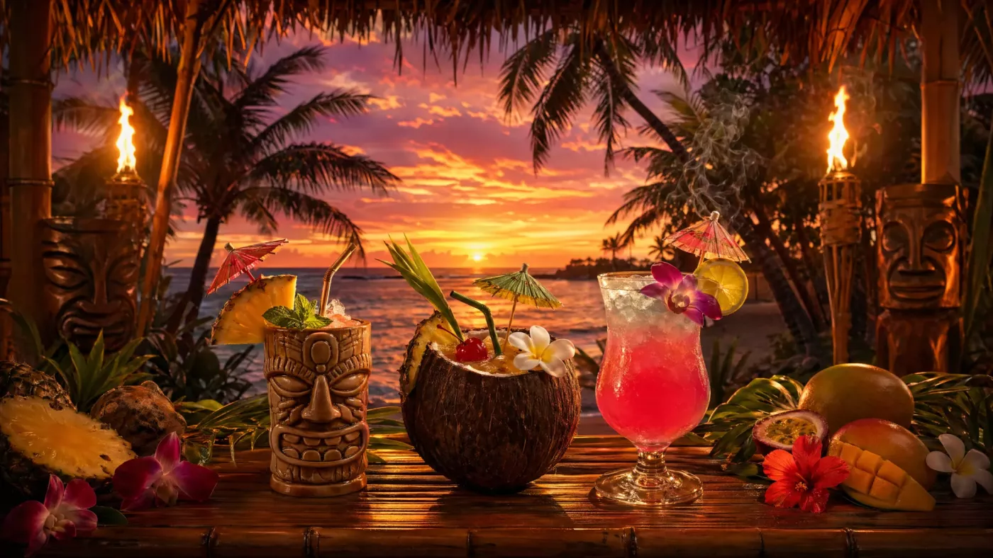 Tiki-cocktails — это категория экзотических ромовых напитков, зародившаяся в калифорнийских барах 1930-х годов благодаря Доналду «Дону Бичу» Бич-Гантту и Виктору «Трейдеру Вику» Бержерону, которые сое
