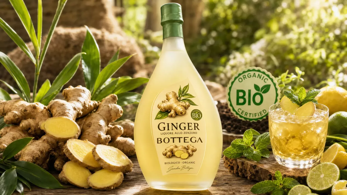 Bottega Ginger Bio — единственный органический ликёр линейки, в основе которого сертифицированный имбирь без синтетических добавок