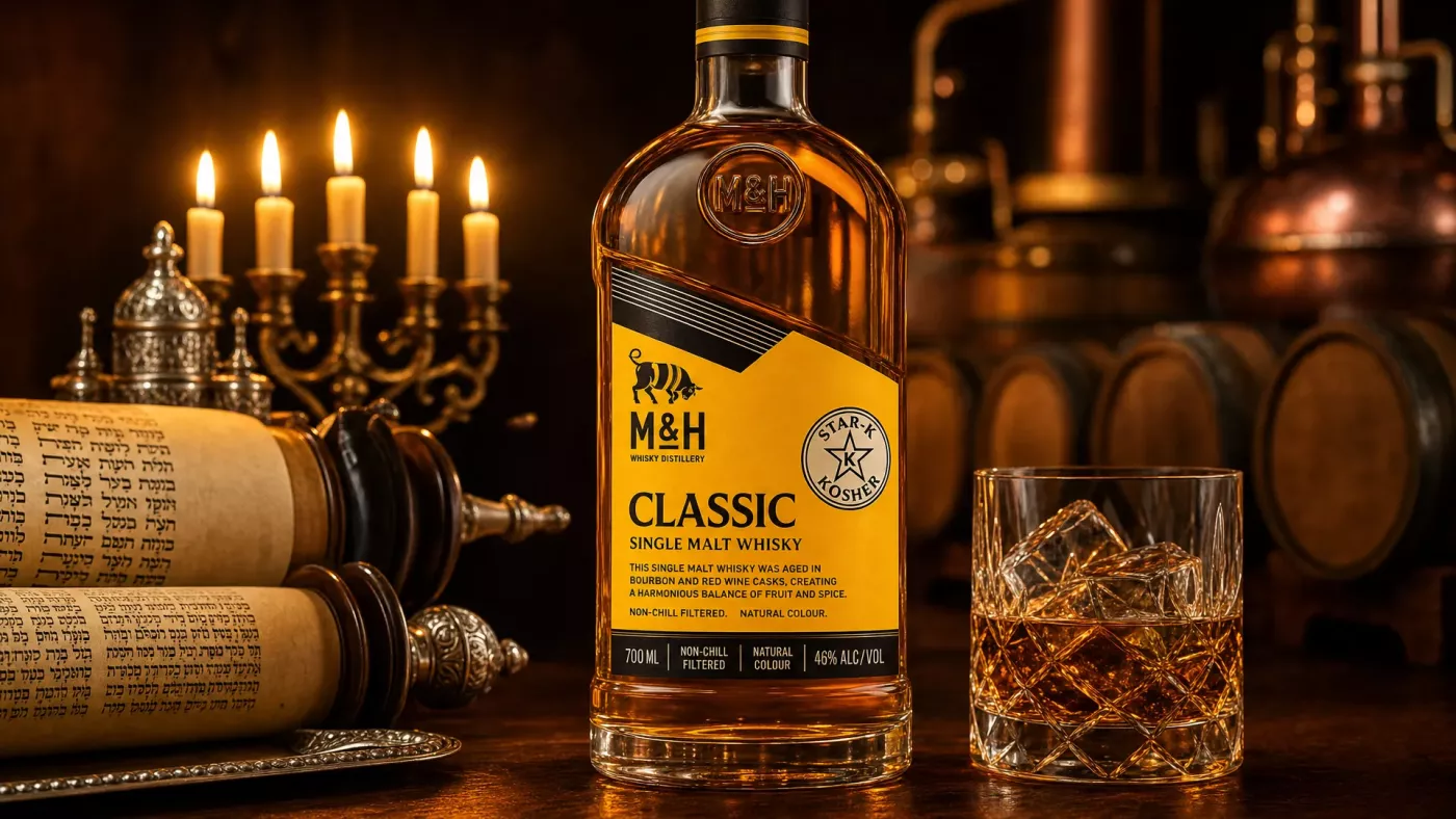 Видимая круглая печать STAR-K KOSHER на передней этикетке. Официальная сертификация Раввината Тель-Авива.