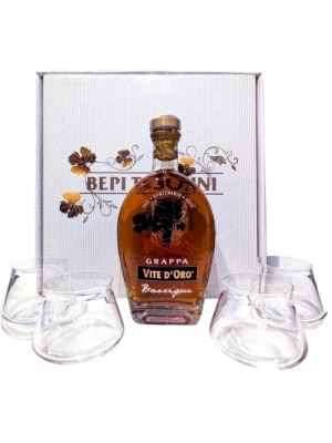 Граппа Bepi Tosolini, Vite d'Oro Barrique, gift box with 4 glasses 0.7 л