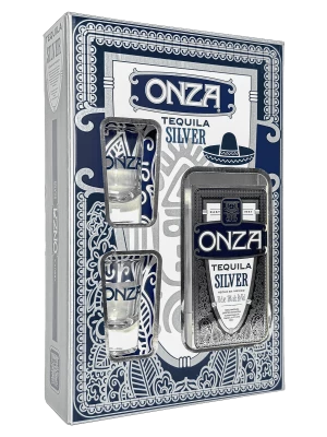 Текила Onza Silver, gift box with 2 shots 0.7 л