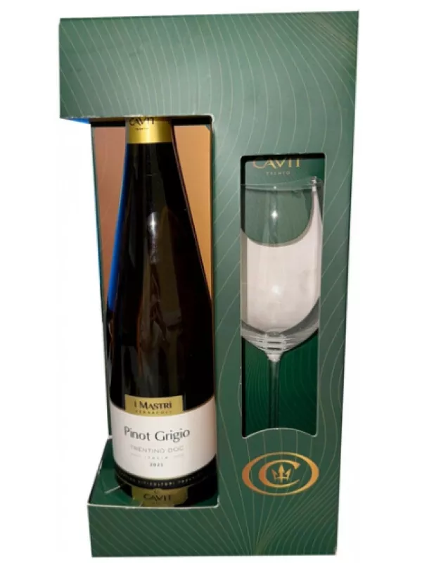 Mastri Vernacoli Pinot Grigio, Trentino DOC, gift set with glass