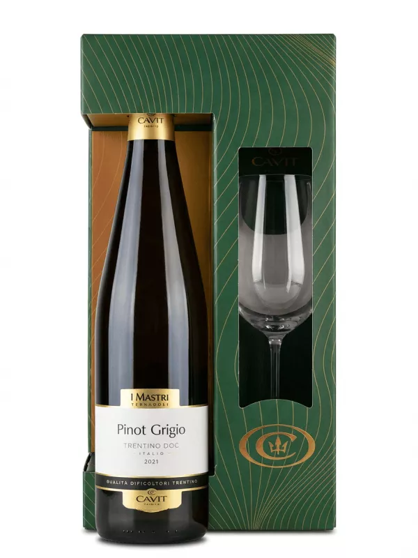 Mastri Vernacoli Pinot Grigio, Trentino DOC, gift set with glass