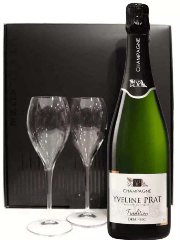 Yveline Prat, Tradition Demi-Sec, Champagne AOC, gift box with 2 flutes