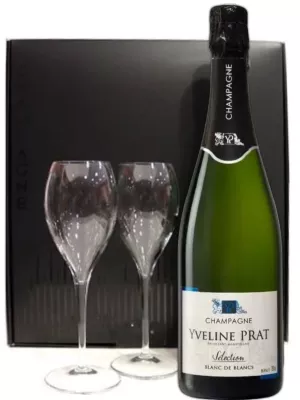 Yveline Prat, Selection Blanc de Blancs, Champagne AOC, gift box with 2 flutes 2020