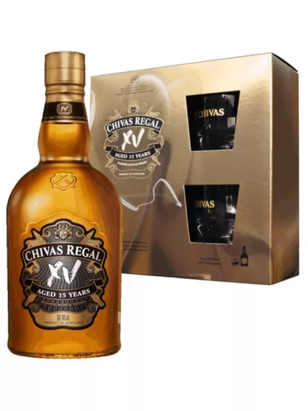 Chivas Regal XV, gift box with 2 glasses