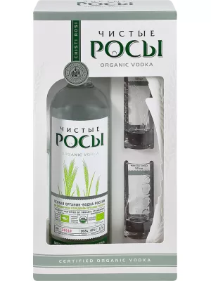 Водка Чистые Росы, в подарочной коробке с двумя стопками 0.7 л