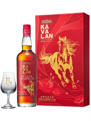 Виски Kavalan Triple Sherry Cask, gift box Year of the Horse, with 1 glass 0.7 л