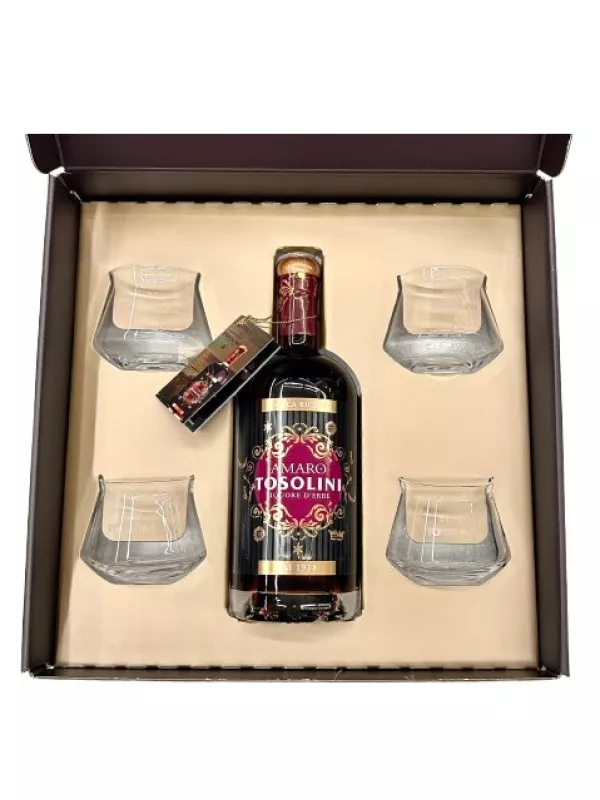 Bepi Tosolini, Amaro Tosolini, gift box with 4 glasses