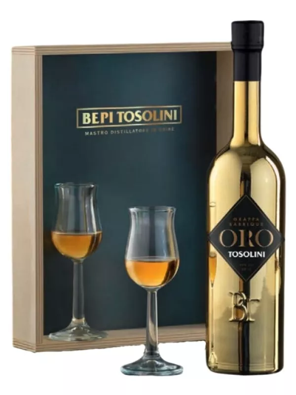 Bepi Tosolini, Vite d'Oro Barrique, wooden box with 2 glasses