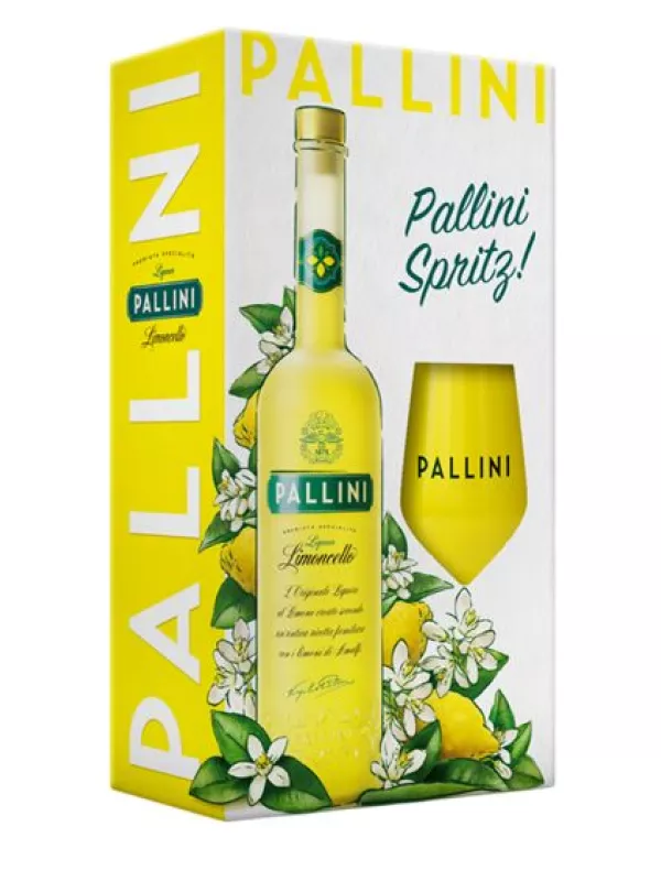 Pallini, Limoncello, gift box with plastic glass