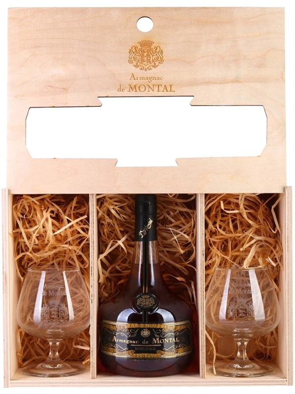 Armagnac de Montal Hors d'Age, gift set with 2 glasses