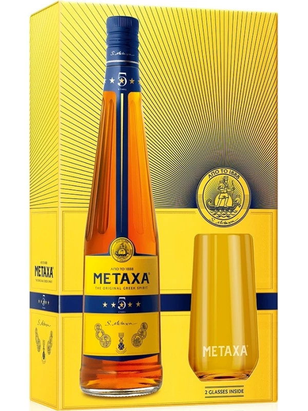 Metaxa 5*, gift box with 2 glasses
