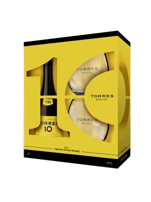 Бренди Torres 10 Gran Reserva, gift box with 2 glass 0.7 л