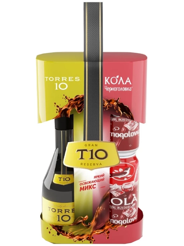 Torres 10 Gran Reserva, with 2 cans Chernogolovka Cola, gift set