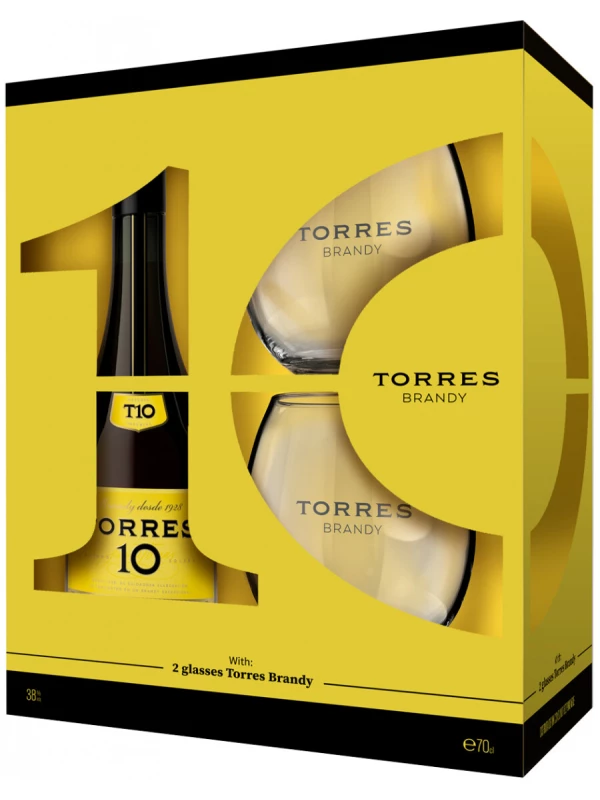 Torres 10 Gran Reserva, gift box with 2 glasses