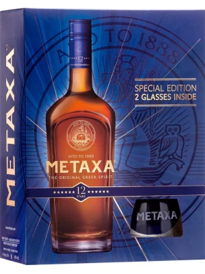 Бренди Metaxa 12*, gift box with 2 glasses 0.7 л