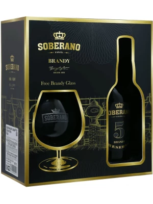 Бренди Soberano Reserva 5 Years Old, gift box with glass 0.7 л