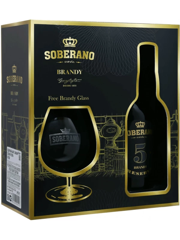 Soberano Reserva 5 Years Old, gift box with glass