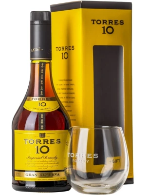 Бренди Torres 10 Gran Reserva, gift box with glass 0.5 л