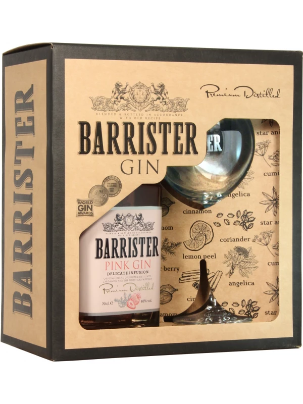 Barrister Pink Gin, gift box with glass