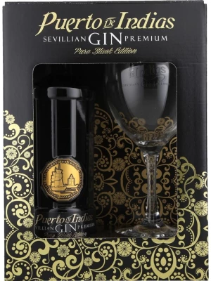 Джин Puerto de Indias Pure Black Edition Dry, gift box with glass 0.7 л