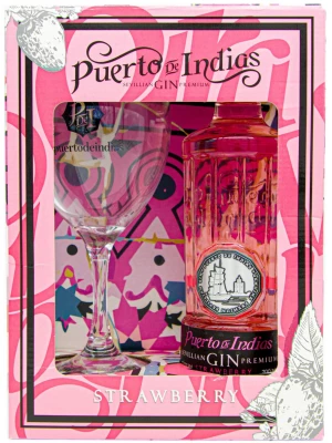 Джин Puerto de Indias Strawberry, gift box with glass 0.7 л
