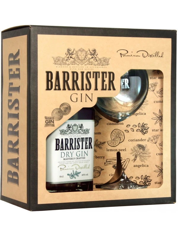 Barrister Dry Gin, gift box with glass