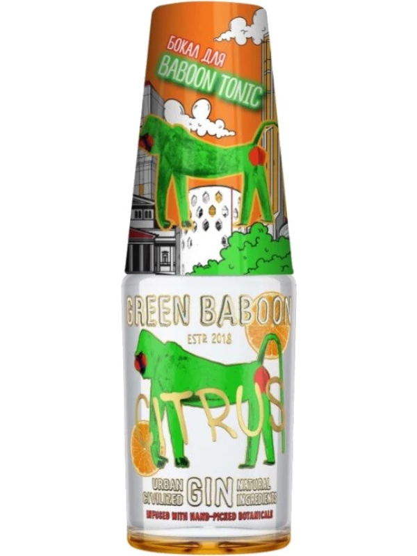 Green Baboon Citrus, with glass