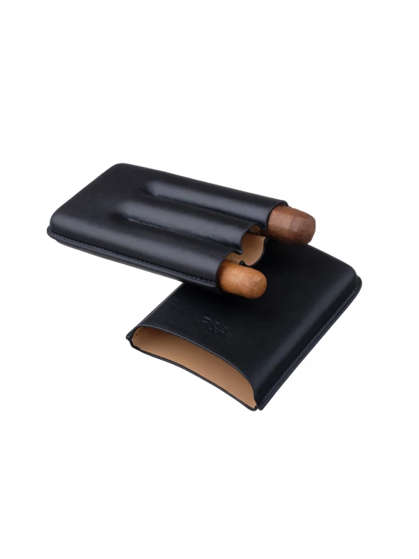 Чехол P&A на 3 сигары Churchill, кожа, черный T369-black