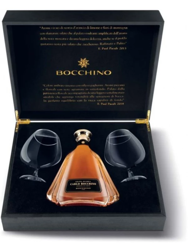 Carlo Bocchino Grappa Riserva with 2 glasses