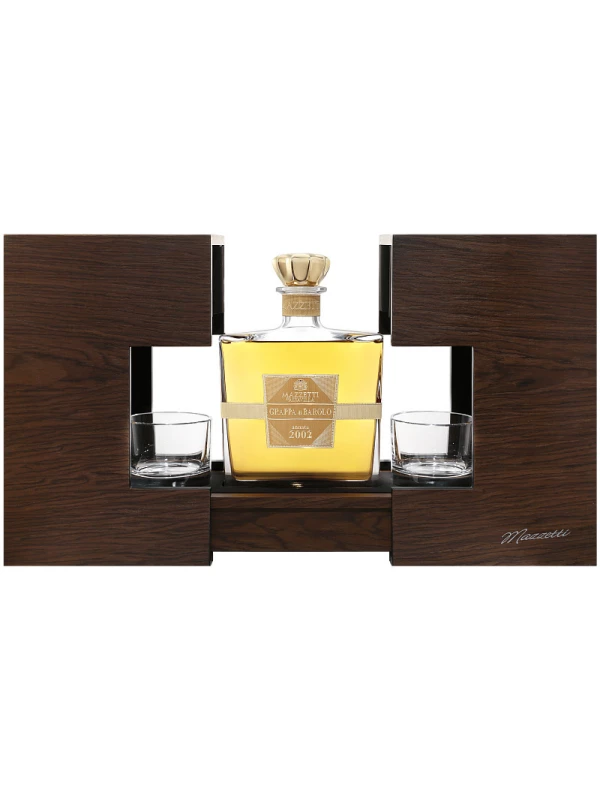 Mazzetti d'Altavilla, Sipario di Boccascena Grappa di Barolo,  wooden box with 2 glasses