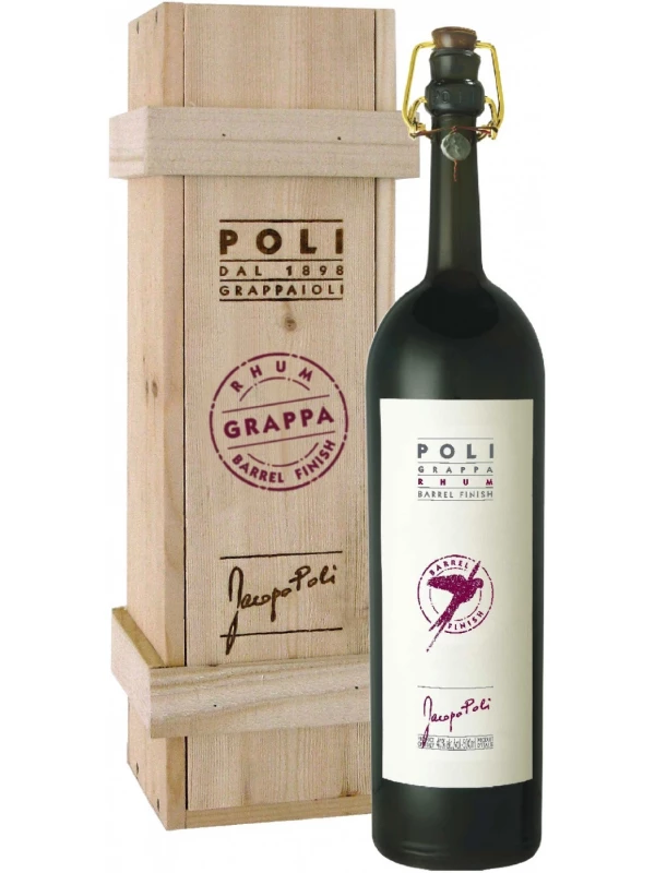 Poli, Grappa Rhum Barrel Finish, wooden box