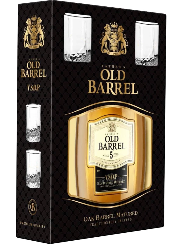 Father's Old Barrel 5 Years Old, gift set with 2 shots