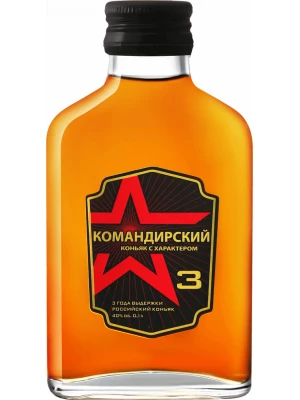 Коньяк Командирский 3-летний, фляга 0.1 л