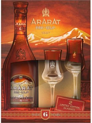 Коньяк Арарат Ани, в подарочной коробке с двумя бокалами 0.7 л
