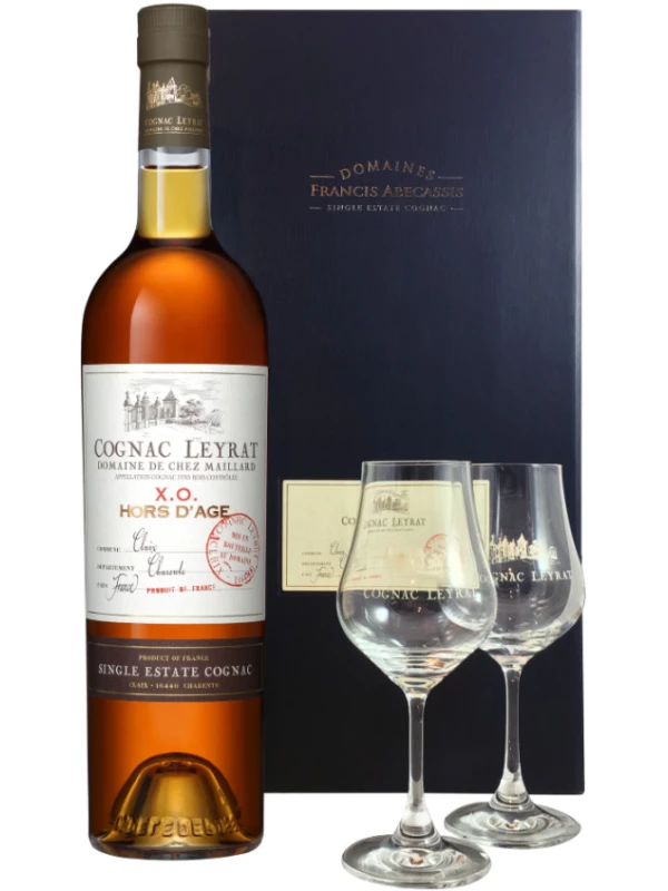Leyrat XO Hors d'Age, gift set with 2 glasses