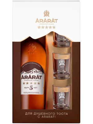 Коньяк Ararat 5 stars, gift box with 3 glasses 0.7 л