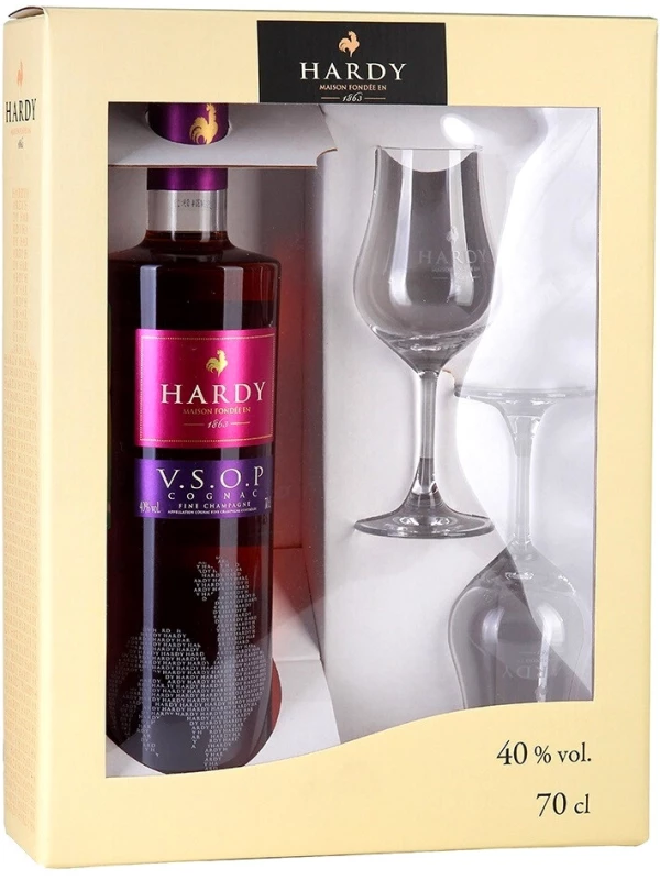 Hardy VSOP, Fine Champagne AOC, gift set with 2 glasses