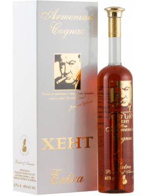 Коньяк Хент Экстра 10-летний, в подарочной коробке с сигарой 0.75 л
