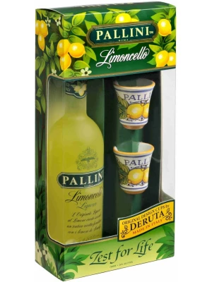 Ликер Pallini, Limoncello, gift box + 2 ceramic cups 0.5 л