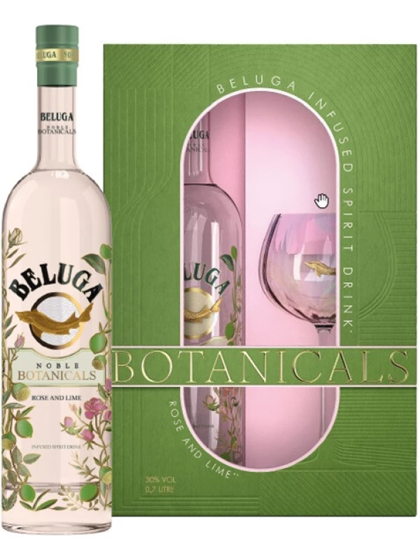 Beluga Noble Botanicals Rose and Lime, Bitter, gift box with glass