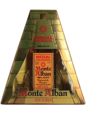 Мескаль Monte Alban with agave worm, gift box with 2 glasses 0.75 л