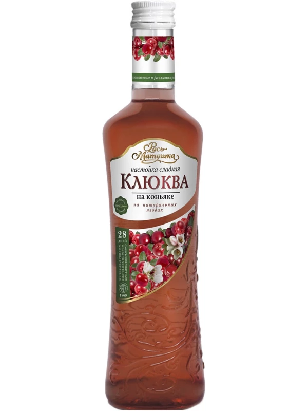 Русь Матушка Клюква на коньяке, настойка сладкая