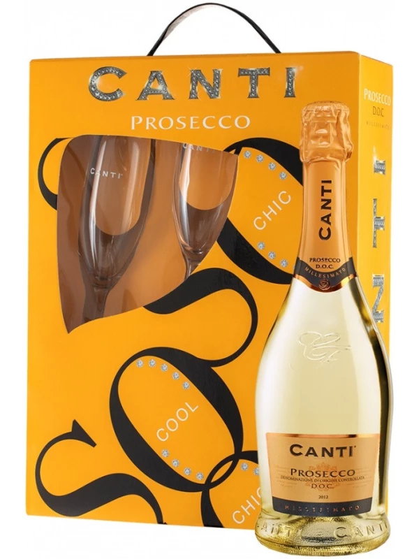 Canti, Prosecco, gift set with 2 glasses