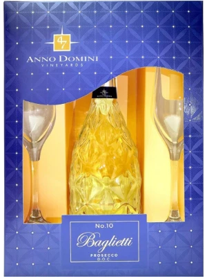 Просекко 47 Anno Domini, Baglietti №10, Spumante Extra Dry Prosecco DOC, gift box with 2 glasses 0.75 л